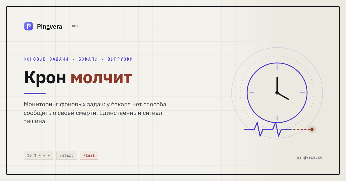 Мониторинг крон-задач: задача сама отмечается, тишина считается событием